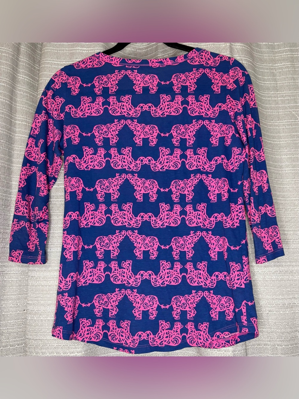 Lilly Pulitzer Navy and Pink Printed Henley Blouse - Picture 3 of 5